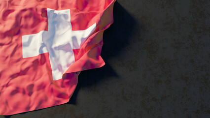 Flag of Switzerland with beautiful lighting and colors. Isolated with dark background and copy space. 