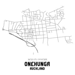 Onehunga, Auckland, New Zealand. Minimalistic road map with black and white lines