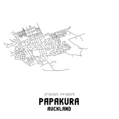 Papakura, Auckland, New Zealand. Minimalistic road map with black and white lines