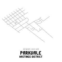 Parkvale, Hastings District, New Zealand. Minimalistic road map with black and white lines