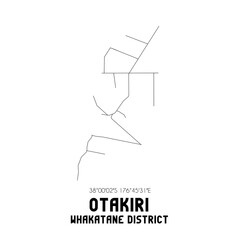 Otakiri, Whakatane District, New Zealand. Minimalistic road map with black and white lines