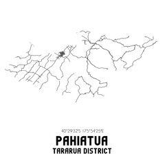 Pahiatua, Tararua District, New Zealand. Minimalistic road map with black and white lines