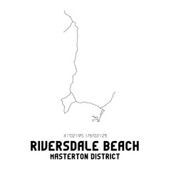 Riversdale Beach, Masterton District, New Zealand. Minimalistic road map with black and white lines