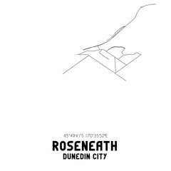 Roseneath, Dunedin City, New Zealand. Minimalistic road map with black and white lines