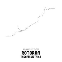 Rotoroa, Tasman District, New Zealand. Minimalistic road map with black and white lines