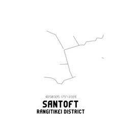 Santoft, Rangitikei District, New Zealand. Minimalistic road map with black and white lines