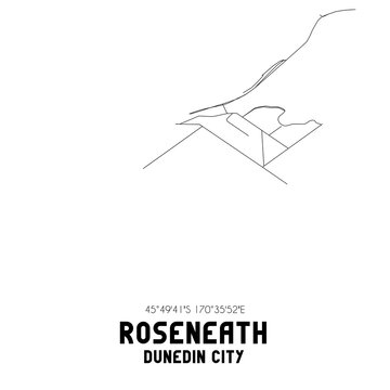 Roseneath, Dunedin City, New Zealand. Minimalistic road map with black and white lines