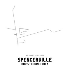 Spencerville, Christchurch City, New Zealand. Minimalistic road map with black and white lines