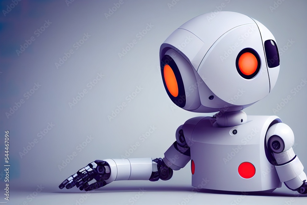 Poster cute robot with check mark icon isolated over white background. technology concept. 3d rendering.
