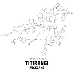 Titirangi, Auckland, New Zealand. Minimalistic road map with black and white lines