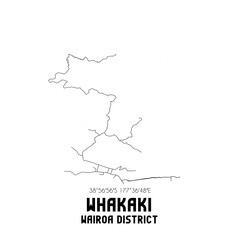 Whakaki, Wairoa District, New Zealand. Minimalistic road map with black and white lines