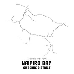 Waipiro Bay, Gisborne District, New Zealand. Minimalistic road map with black and white lines