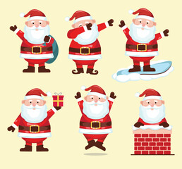 Merry Christmas Santa vector 3D collection. New year cute Santa Claus illustration. Father Christmas drawing cartoon print