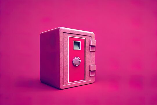 Red Safe Box Font View On Pink Background. 3d Render Illustration