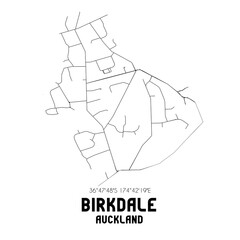 Birkdale, Auckland, New Zealand. Minimalistic road map with black and white lines