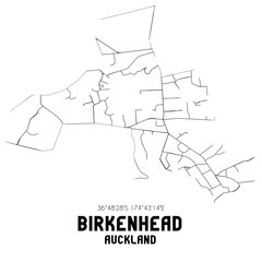 Birkenhead, Auckland, New Zealand. Minimalistic road map with black and white lines