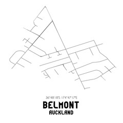 Belmont, Auckland, New Zealand. Minimalistic road map with black and white lines