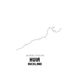 Huia, Auckland, New Zealand. Minimalistic road map with black and white lines