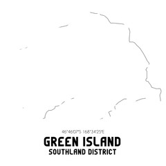Green Island, Southland District, New Zealand. Minimalistic road map with black and white lines