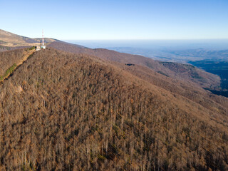 Aerial Autumn view of Petrohan Pass, Bulgaria