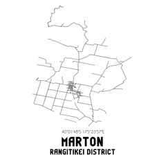 Marton, Rangitikei District, New Zealand. Minimalistic road map with black and white lines