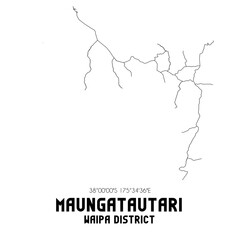 Maungatautari, Waipa District, New Zealand. Minimalistic road map with black and white lines