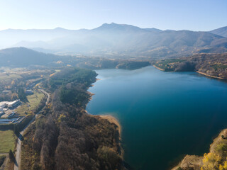 Fototapeta premium Aerial view of Srechenska Bara Reservoir, Bulgaria