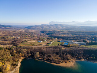 Aerial view of Srechenska Bara Reservoir, Bulgaria