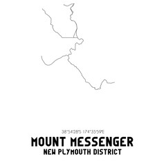 Mount Messenger, New Plymouth District, New Zealand. Minimalistic road map with black and white lines