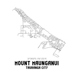 Mount Maunganui, Tauranga City, New Zealand. Minimalistic road map with black and white lines