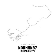 Normanby, Dunedin City, New Zealand. Minimalistic road map with black and white lines
