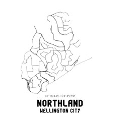 Northland, Wellington City, New Zealand. Minimalistic road map with black and white lines