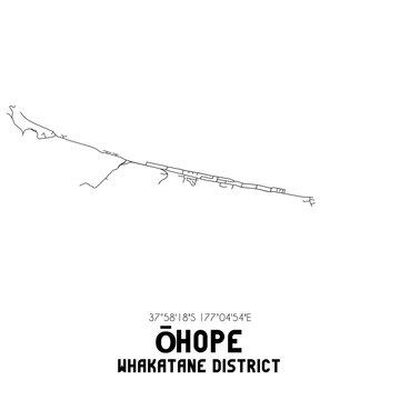 Ohope, Whakatane District, New Zealand. Minimalistic road map with black and white lines