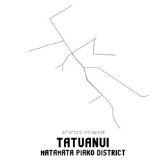 Tatuanui, Matamata-Piako District, New Zealand. Minimalistic road map with black and white lines