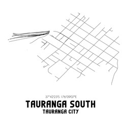 Tauranga South, Tauranga City, New Zealand. Minimalistic road map with black and white lines