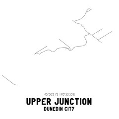 Upper Junction, Dunedin City, New Zealand. Minimalistic road map with black and white lines