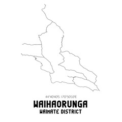 Fototapeta premium Waihaorunga, Waimate District, New Zealand. Minimalistic road map with black and white lines