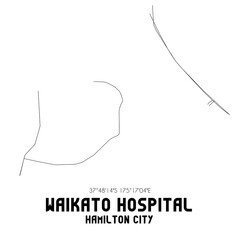 Waikato Hospital, Hamilton City, New Zealand. Minimalistic road map with black and white lines
