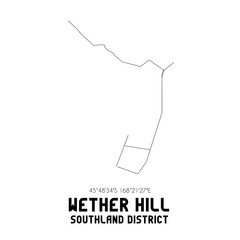 Obraz premium Wether Hill, Southland District, New Zealand. Minimalistic road map with black and white lines