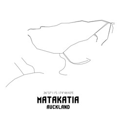 Matakatia, Auckland, New Zealand. Minimalistic road map with black and white lines