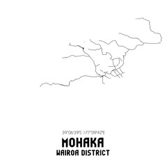 Mohaka, Wairoa District, New Zealand. Minimalistic road map with black and white lines