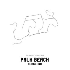 Palm Beach, Auckland, New Zealand. Minimalistic road map with black and white lines