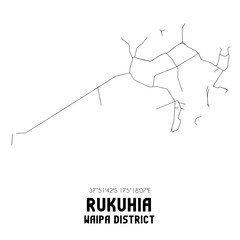 Rukuhia, Waipa District, New Zealand. Minimalistic road map with black and white lines