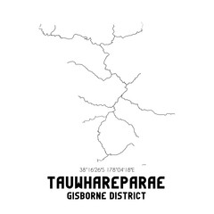 Tauwhareparae, Gisborne District, New Zealand. Minimalistic road map with black and white lines