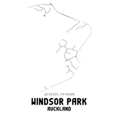Windsor Park, Auckland, New Zealand. Minimalistic road map with black and white lines