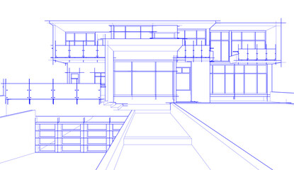 Architectural drawing of modern house vector illustration