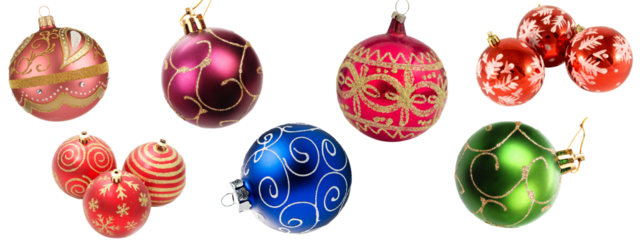 Christmas balls collection. for christmas decoration.christmas tree decoration parts,transparent background.