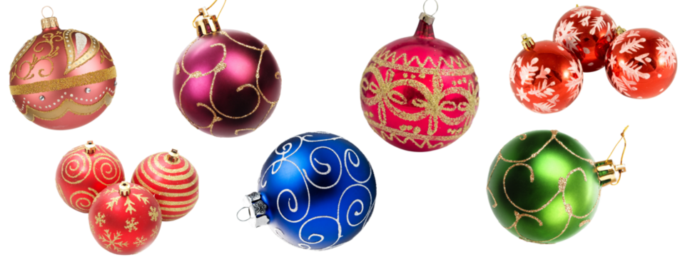 Christmas balls collection. for christmas decoration.christmas tree decoration parts,transparent background.