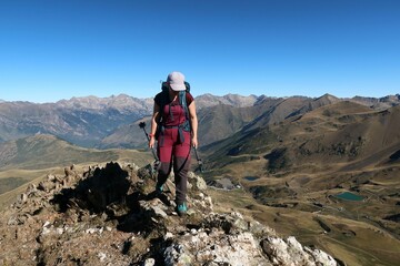 Fototapeta premium Vall the Boí, Pyrenees, Spain. A Hike over the ridge and summits around the valley of Boí during autumn. 