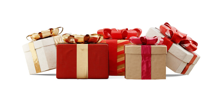 festive Christmas gifts, presents boxes in a row 3d-illustration